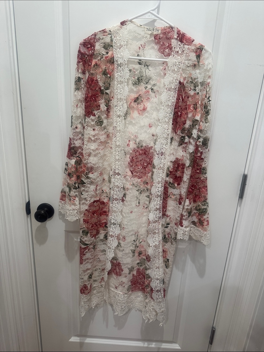 Floral Lace Open-Front Tunic Kimono - Ivory & Rose